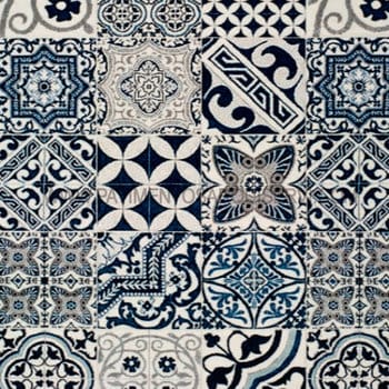 Alfombras 100% Polipropileno HEAT-SET Frisè Alfombra geométrica mosaico azul 140x200